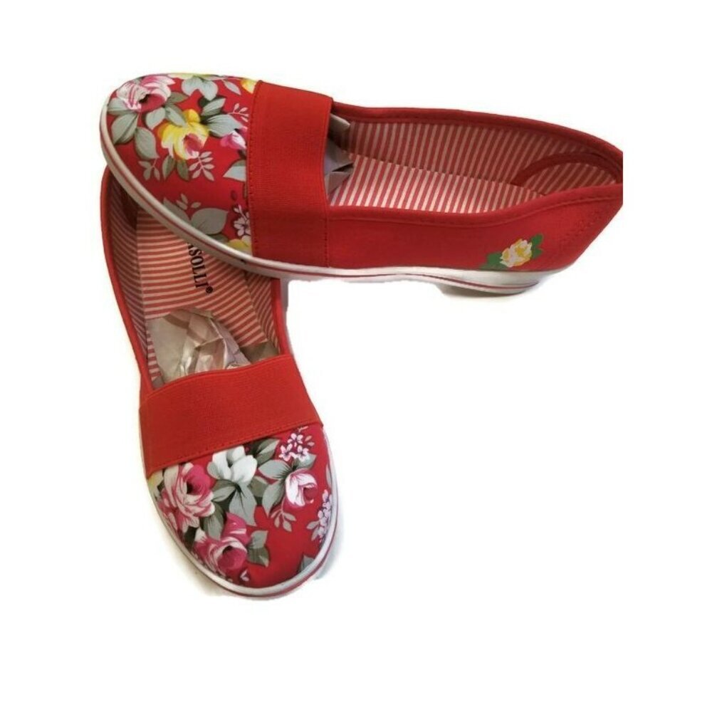 Rasolli Rena Womens Size 7.5 Slip On Wedge Sneaker Shoes Red Summer Floral - Picture 2 of 6
